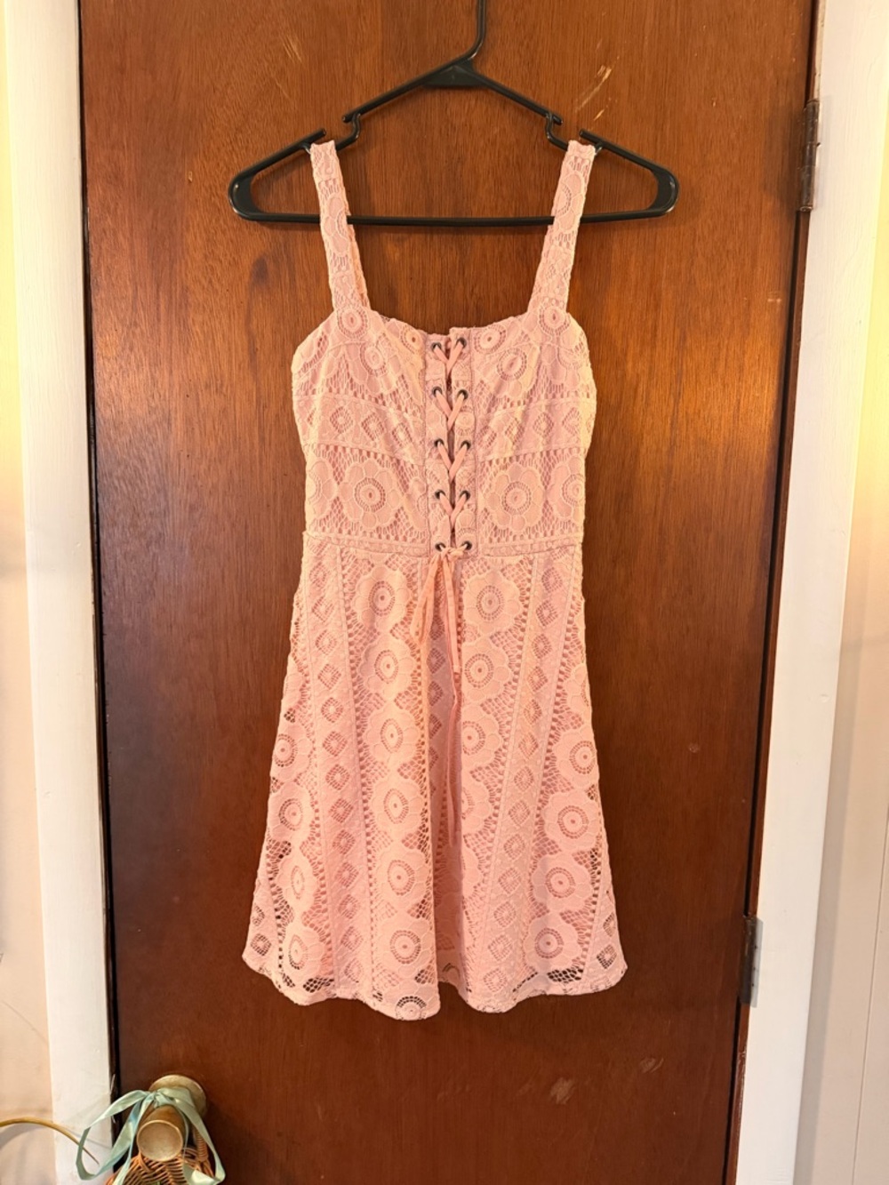 Aeropostale Pink Lace Fit-and-Flare Dress with Front Lace-Up